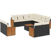 vidaXL Ensemble de 12 canapés de jardin avec coussins noir poly rotin