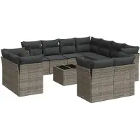 vidaXL Ensemble de salon de jardin 12 pièces avec coussins Gris Poly rotin