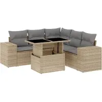 vidaXL Ensemble de salon de jardin 6 pièces avec coussins Beige Poly Rattan