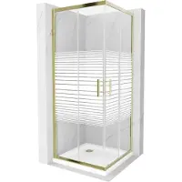 Mexen Rio Cabine de douche carrée 70 x 70 cm, Stripes, Gold + Receveur de douche plat, White - 860-070-070-50-20-4010G