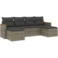 vidaXL Ensemble de salon de jardin 6 pièces avec coussins Gris Poly rotin