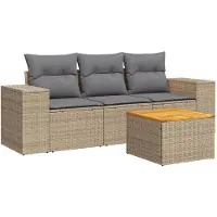 vidaXL Ensemble de salon de jardin 4 pièces avec coussins Beige Poly Rattan