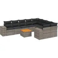 vidaXL Ensemble de salon de jardin 10 pièces avec coussins Gris Poly Rattan