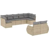 vidaXL Ensemble de salon de jardin 9 pièces avec coussins beige Poly rotin