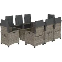 vidaXL Salon de jardin 9 pièces avec coussins Gris Poly Rattan