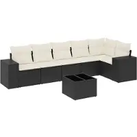 vidaXL Ensemble de salon de jardin 7 pièces avec coussins noir poly rotin