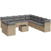 vidaXL Ensemble de 12 canapés de jardin avec coussins Beige Poly Rattan