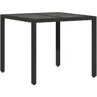 vidaXL Table de jardin avec plateau en verre noir 90x90x75 cm Poly rotin