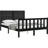vidaXL Lit en bois massif avec tête de lit noir