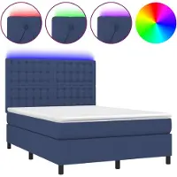 vidaXL Lit Boxspring avec matelas & LED Bleu 140x200 cm Tissu