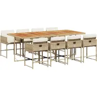 vidaXL Salon de jardin 9 pièces avec coussins Beige Poly Rattan