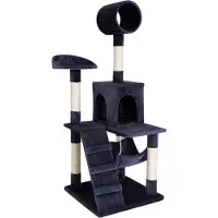 Lionto Arbre à chat, arbre à chat élégant de 133 cm, recouvert de peluche, troncs en sisal robustes & surfaces de repos polyvalentes, gris foncé