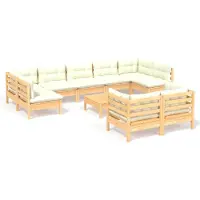 vidaXL Ensemble salon de jardin 10 pièces avec coussins crème pin massif