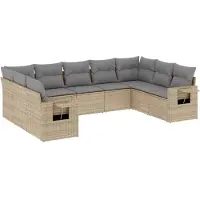 vidaXL Ensemble de salon de jardin 9 pièces avec coussins beige Poly rotin