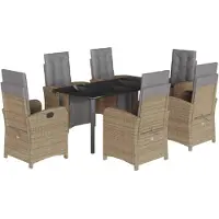 vidaXL Ensemble de jardin 7 pièces avec coussins Beige Poly rotin