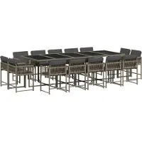 vidaXL Ensemble de jardin 15 pièces avec coussins Gris Poly rotin
