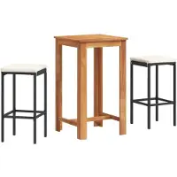 vidaXL Ensemble bar de jardin 3 pièces noir bois massif acacia et poly rotin