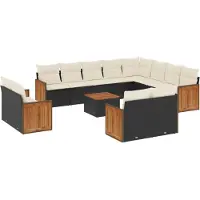 vidaXL Ensemble de 13 canapés de jardin avec coussins noir poly rotin