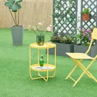 En.casa Table plateau 'Sandefjord' ronde avec 2 plateaux amovibles acier 57,5 x 40 cm jaune