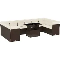 vidaXL Ensemble de salon de jardin 11 pièces avec coussins Marron Poly rotin