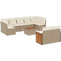 vidaXL Ensemble de salon de jardin 10 pièces avec coussins Beige Poly Rattan