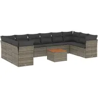 vidaXL Ensemble de salon de jardin 11 pièces avec coussins Gris Poly rotin