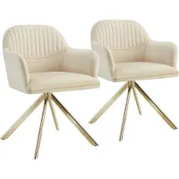 TecTake Chaise pivotante en velours Lona avec rembourrage épais - crème/or, Lot de 2
