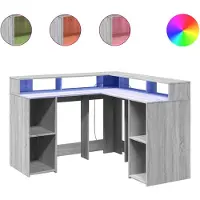 vidaXL Bureau LED gris Sonoma 130x130x91 cm Bois composite