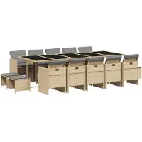 vidaXL Ensemble de jardin 15 pièces avec coussins Mélange beige Poly rotin