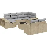vidaXL Ensemble de salon de jardin 11 pièces avec coussins Beige Poly Rattan