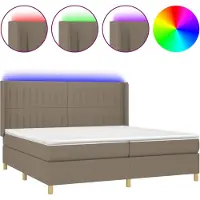 vidaXL Lit Boxspring avec matelas & LED Taupe 200x200 cm Tissu