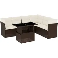 vidaXL Ensemble de salon de jardin 7 pièces avec coussins Marron Poly rotin