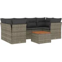 vidaXL Ensemble de salon de jardin 7 pièces avec coussins Gris Poly rotin