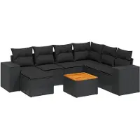 vidaXL Ensemble de jardin canapé 8 pièces avec coussins noir poly rotin