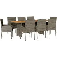 vidaXL Salon de jardin 9 pièces avec coussins Gris Poly Rattan