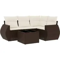 vidaXL Ensemble de salon de jardin 5 pièces avec coussins Marron Poly Rattan