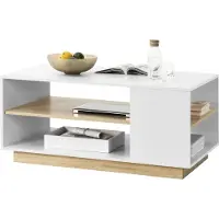 En.casa Table basse 100x60x46cm avec 2 étagères Table de salon Table de salon en panneau de particules Table basse blanche / chêne []