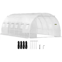 Vevor Serre Tunnel Jardin 6,1x3x2,1 m Tente Abri Plantes Cadre en Acier Galvanisé Couverture Étanche PE 3 Poutres Supérieures 4 Poteaux Diagonaux 2 Portes 12 Fenêtres pour Cultiver Légume Fleurs Blanc