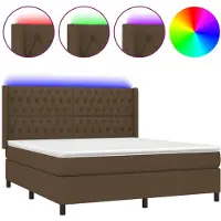 vidaXL Lit boxspring avec matelas & LED brun foncé 160x200 cm Tissu