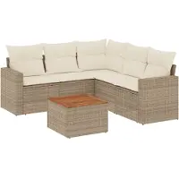 vidaXL Ensemble de salon de jardin 6 pièces avec coussins Beige Poly Rattan