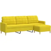 vidaXL Canapé 3 places avec pouf jaune clair 210 cm Tissu