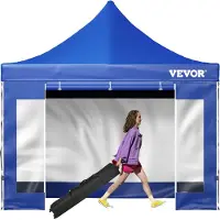 Vevor Tonnelle Imperméable 3x3 m Tente Pop-up Jardin avec Parois Latérales Pavillon Terrasse Extérieure Abri Pliable Soleil Pluie Neige Résistant aux UV et Sac à Roulettes pour Fête Arrière-Cour Bleu
