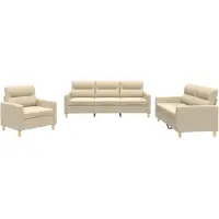 vidaXL Ensemble de canapés 3 pièces avec coussins Crème Tissu