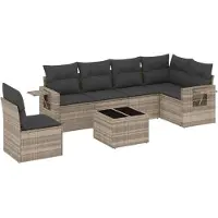 vidaXL Ensemble de salon de jardin 7 pièces avec coussins gris clair Poly rotin