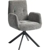 HOMCOM Fauteuil pivotant Fauteuil lounge avec accoudoirs, aspect laine et lin, moderne Chaise rembourrée à boutons, pieds en acier, pour salon, chambre à coucher, gris foncé