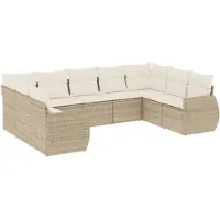 vidaXL Ensemble de salon de jardin 9 pièces avec coussins beige Poly rotin