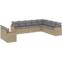 vidaXL Ensemble de salon de jardin 10 pièces avec coussins Beige Poly Rattan