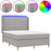 vidaXL Lit boxspring avec matelas & LED gris clair 140x190 cm Tissu