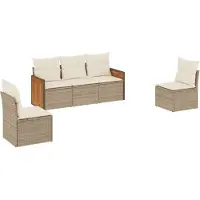 vidaXL Ensemble de salon de jardin 5 pièces avec coussins Beige Poly Rattan