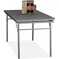 Relaxdays Table de jardin pliable , largeur : 166 - 215 cm, plastique, acier, résistante aux intempéries, 8 personnes, table de camping, grise